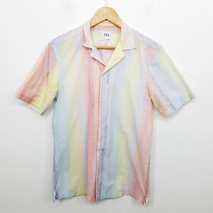 Zara Relaxed Fit Milti Color Striped Tie Dye Cotton Button Front Shirt  Small
